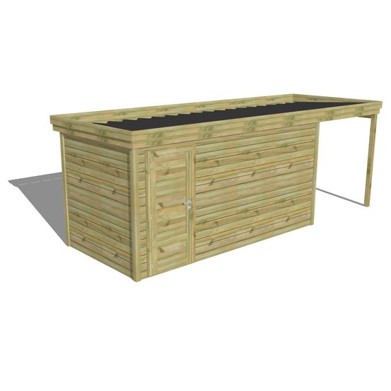 Abri de jardin bois pin traité autoclave 27mm - 6,34x2,14m / 14m2 - bac acier - abri français
