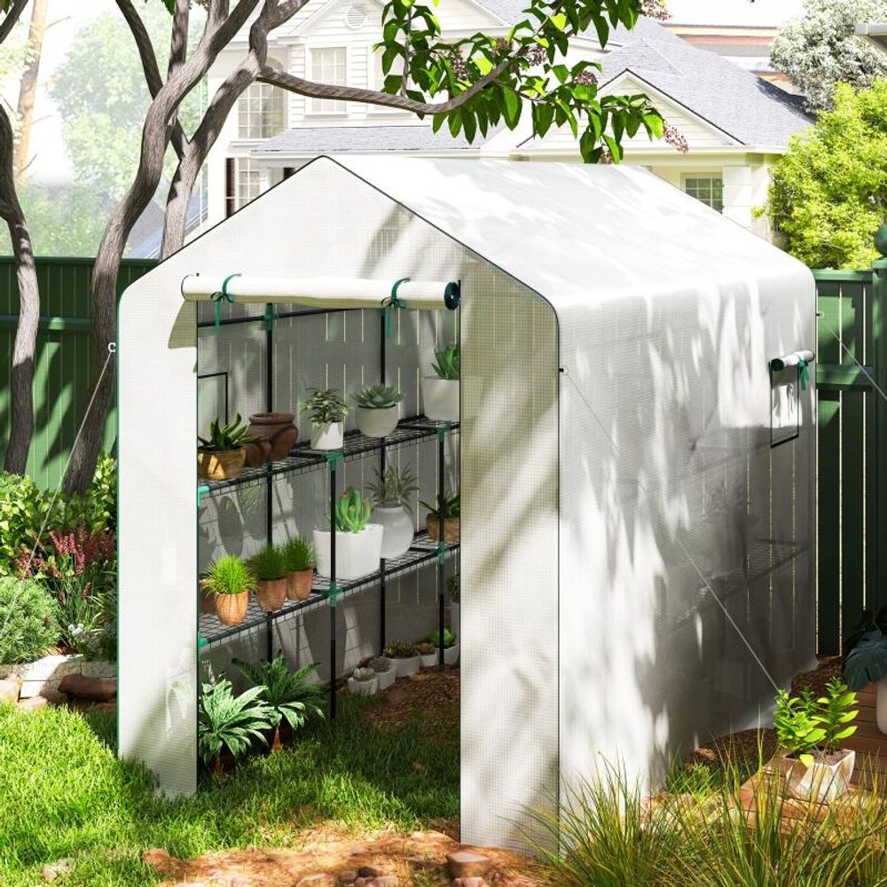 Serre de jardin en pe renforcé 143 x 215 x 190 cm étagères 3 niveaux anti-uv - comfortxl outdoor living