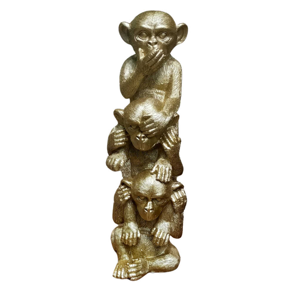 Singes en résine dorés 9 x 9 x 30 cm