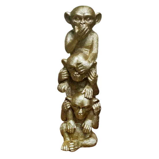 Singes en résine dorés 9 x 9 x 30 cm