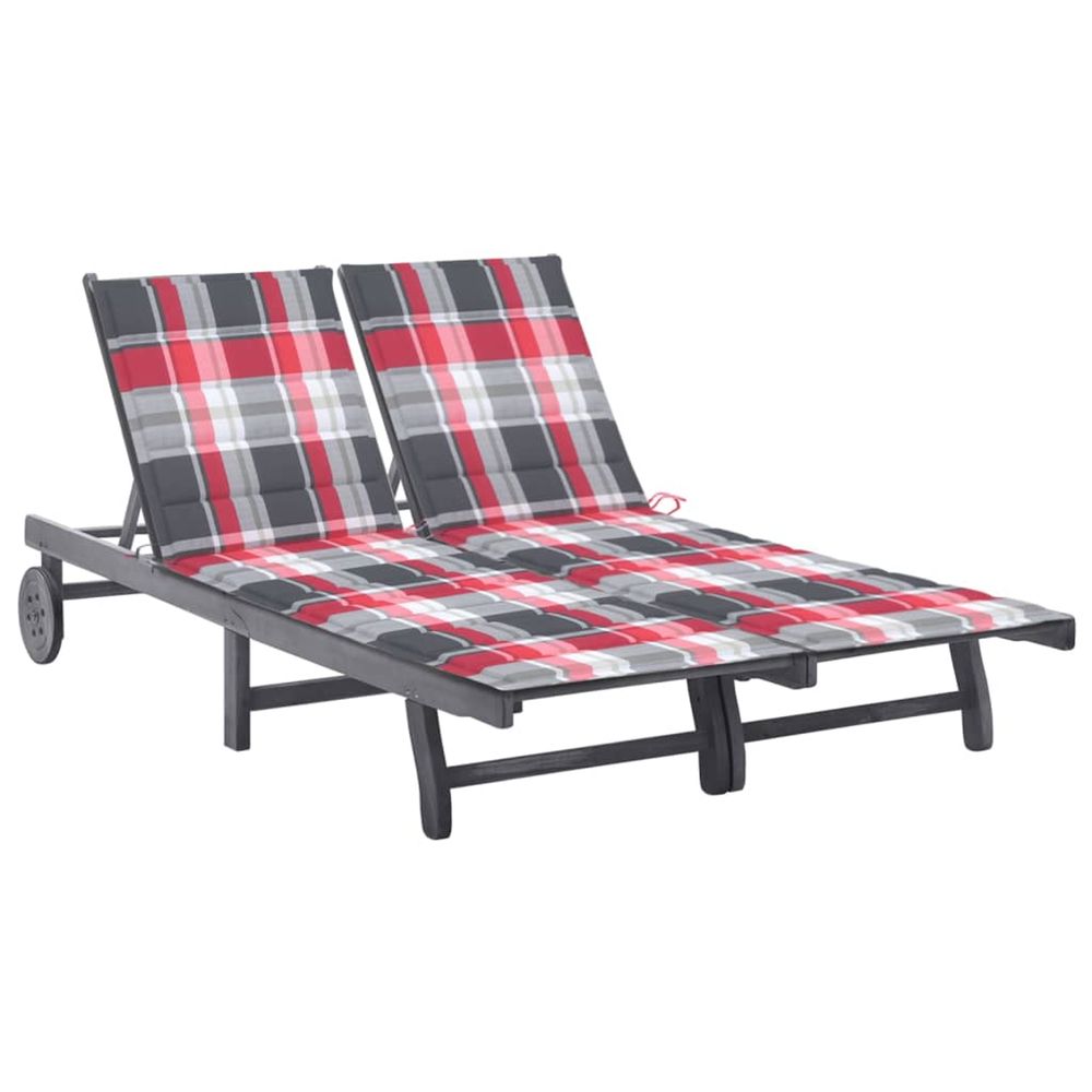 Chaise longue de jardin 2 places avec coussin gris acacia bain de soleil