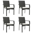 Chaises de jardin lot de 4 avec coussins résine tressée noir
