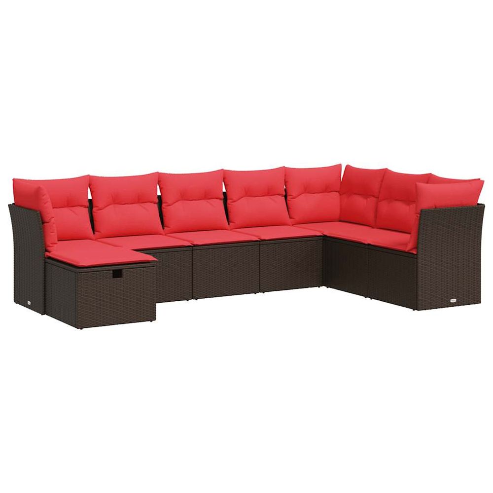 Salon de jardin 8 pcs avec coussins marron résine tressée
