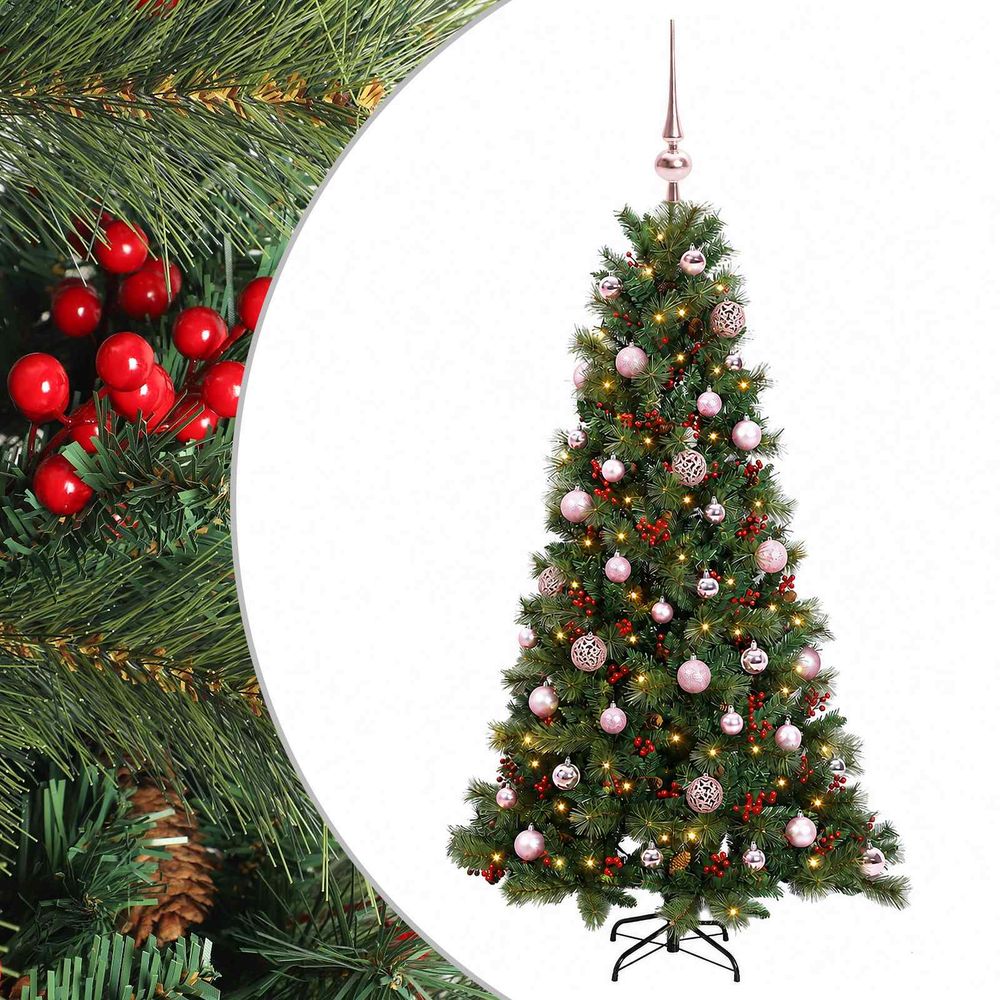 Sapin de noël artificiel avec boules 150 cm 150 led blanc chaud