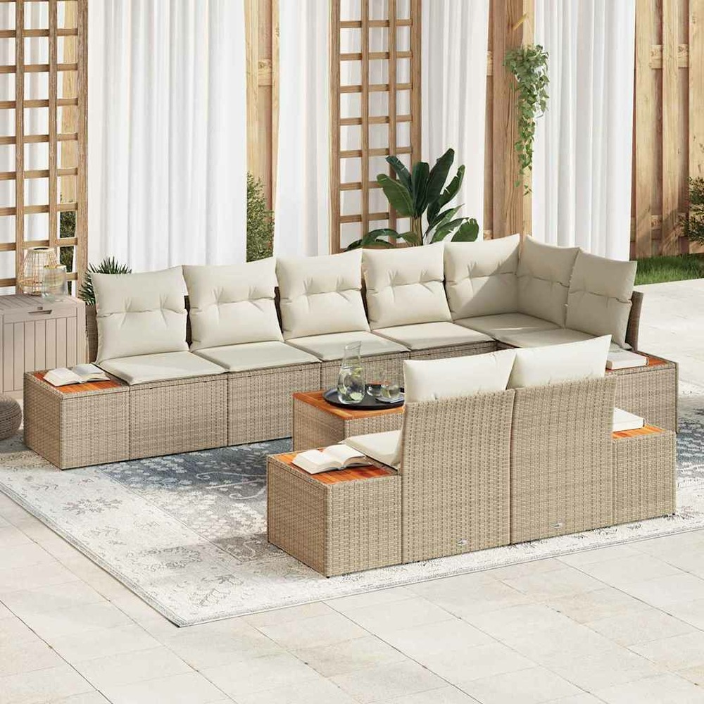 Ensemble de canapé de jardin 9 pcs beige poly rotin