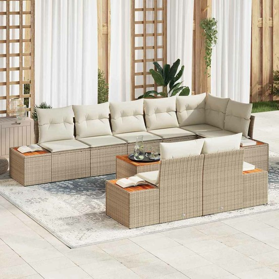 Ensemble de canapé de jardin 9 pcs beige poly rotin