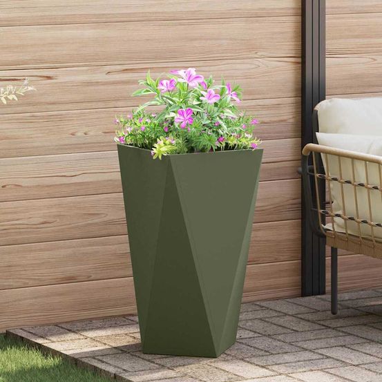 Jardinière haute acier décorative jardin extérieur vert olive 75 cm