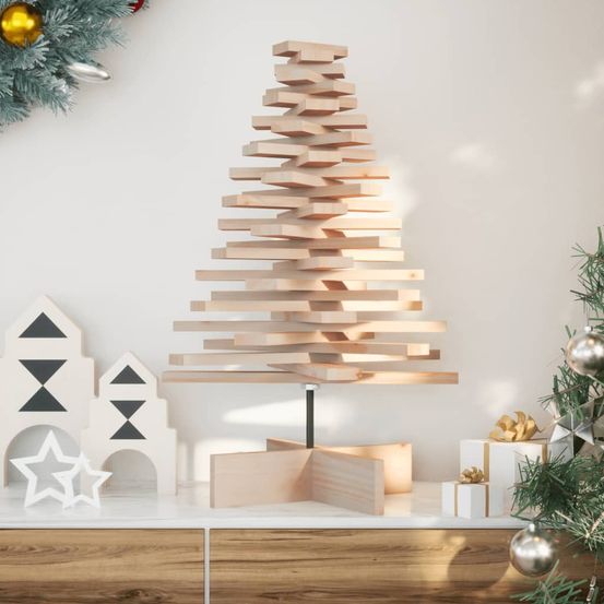 Sapin de noël en bois massif de pin rotatif pour décoration 80 cm brun