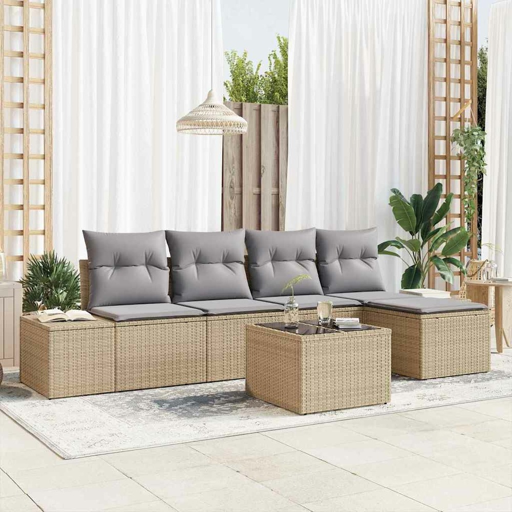 Ensemble de canapé de jardin 5 pcs beige et gris clair