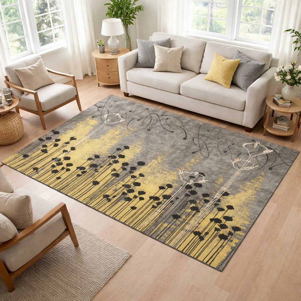 Tapis salon 160x230 joln jaune , tapis en coton