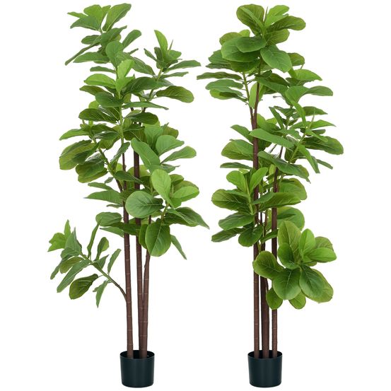 Lot 2 figuiers artificiels plastique décoration intérieur ficus lyrata 180cm vert