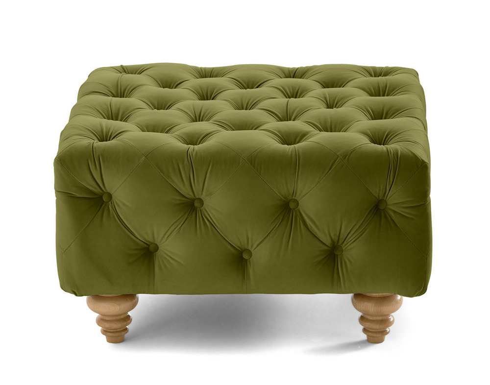 Walter - pouf chesterfield en velours - pieds bois
