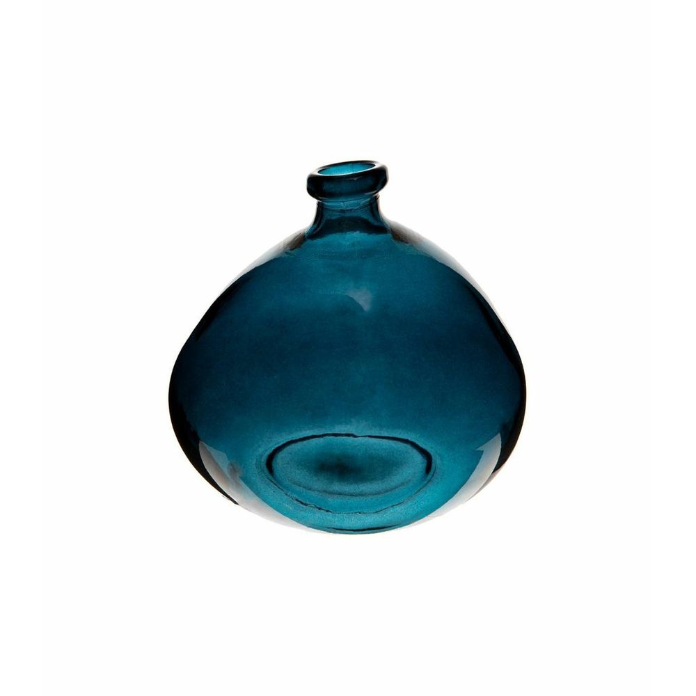 Vase rond en verre recyclé bleu orage h 23 cm