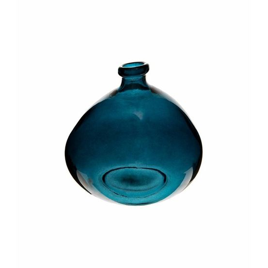 Vase rond en verre recyclé bleu orage h 23 cm
