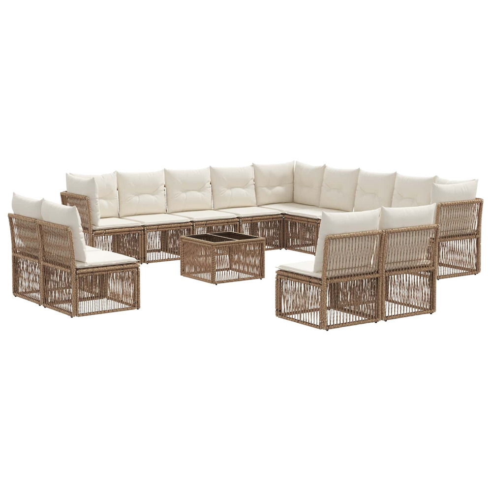 Ensemble de canapé de jardin 14 pcs beige polyrotin