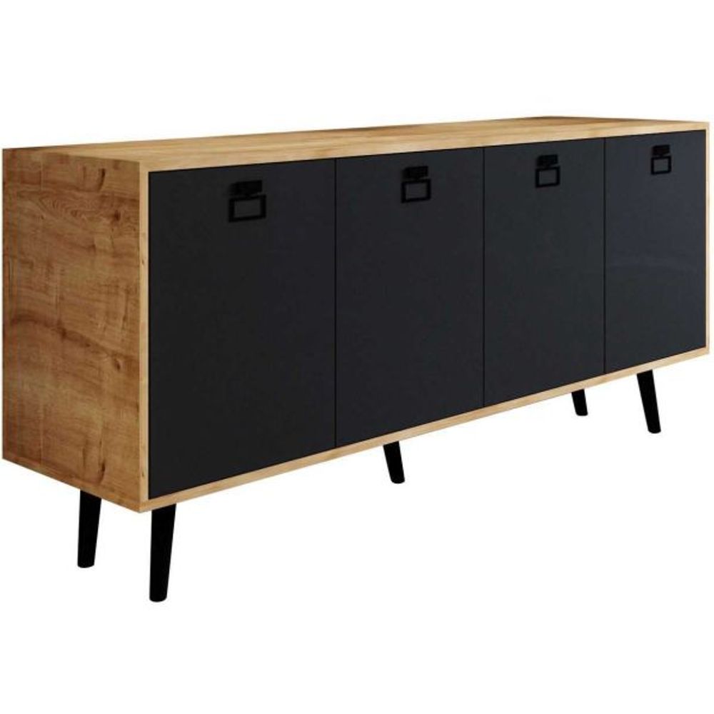 Buffet 4 portes en aggloméré mirza modern anthracite et chêne