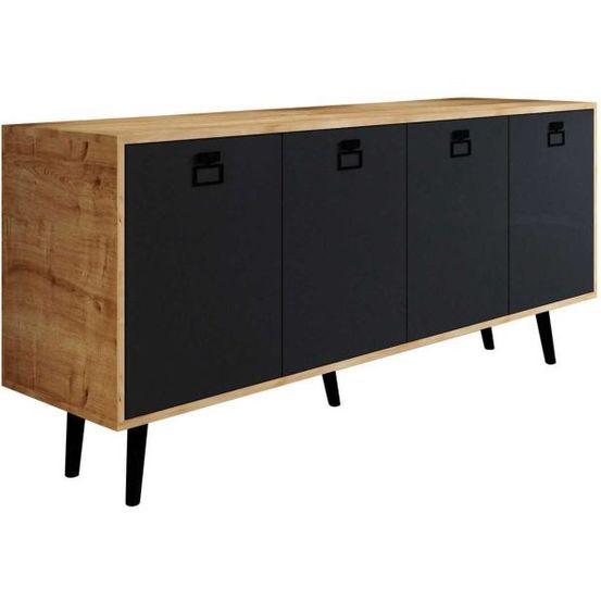Buffet 4 portes en aggloméré mirza modern anthracite et chêne