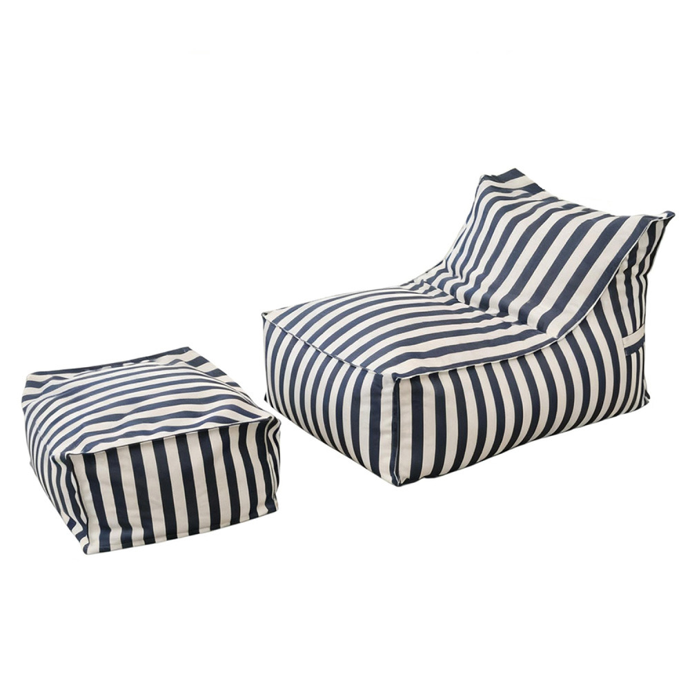 Ensemble de poufs exterieur rayés bleu déperlant positano