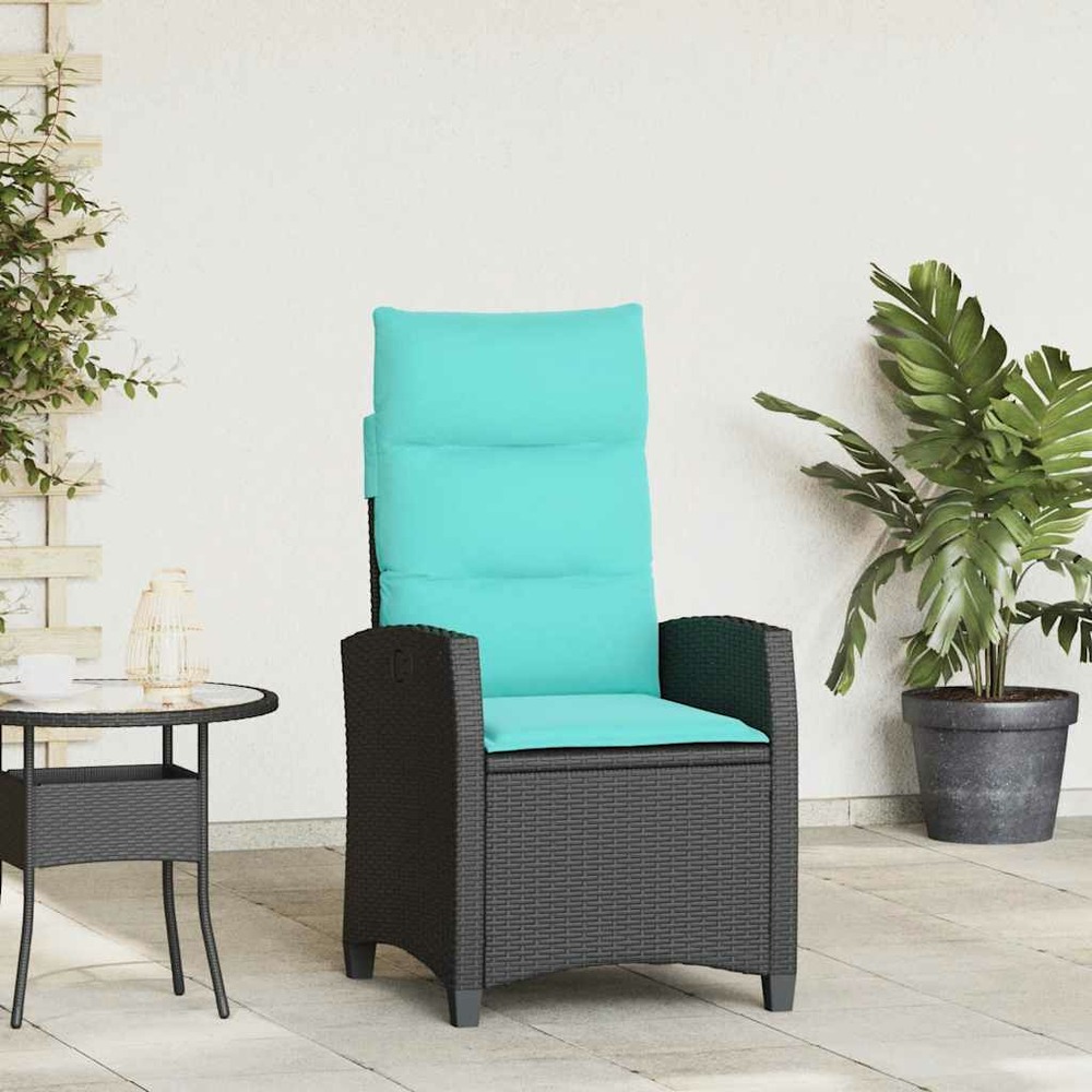 Chaise de jardin inclinable avec table d'appoint noir polyrotin