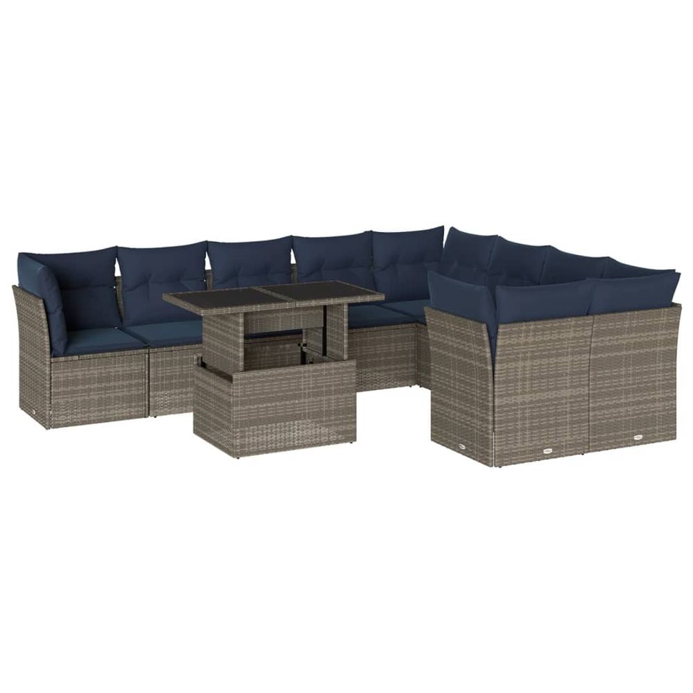 Ensemble de canapé de jardin 10 pcs avec coussins gris