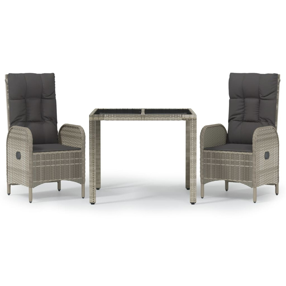 Ensemble à manger de jardin 3 pcs coussins gris résine tressée