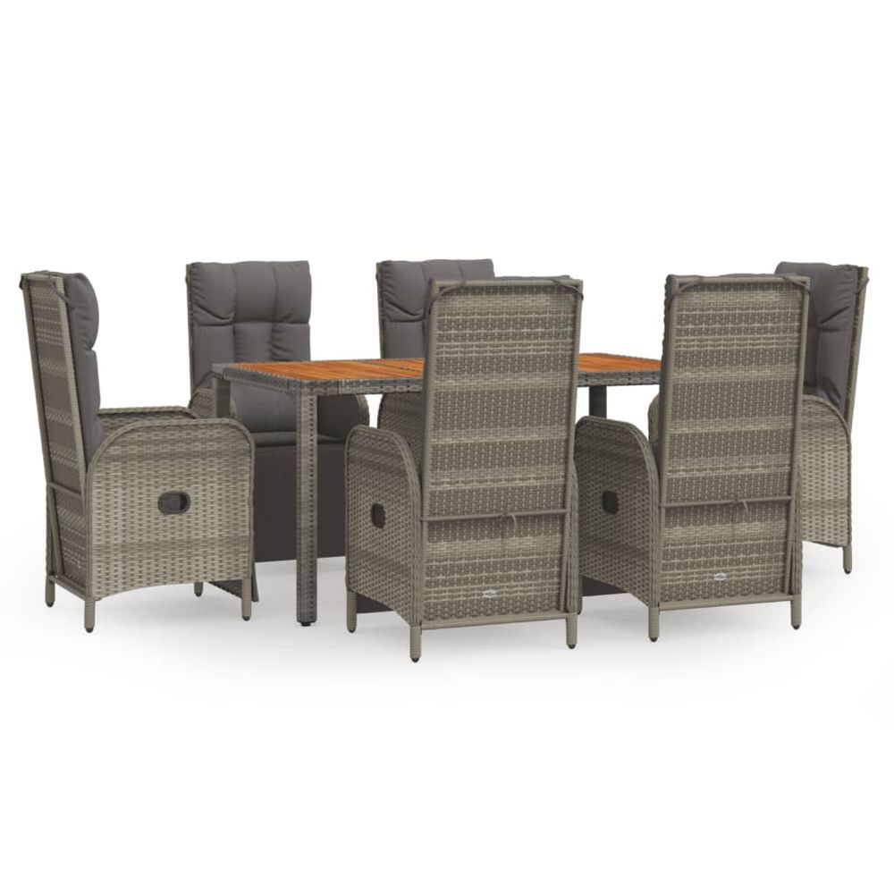 Ensemble à manger jardin et coussins 7 pcs gris rotin