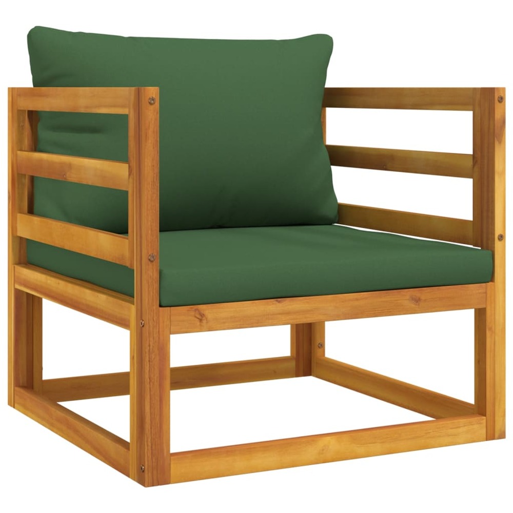 Chaise de jardin avec coussins verts bois massif d'acacia
