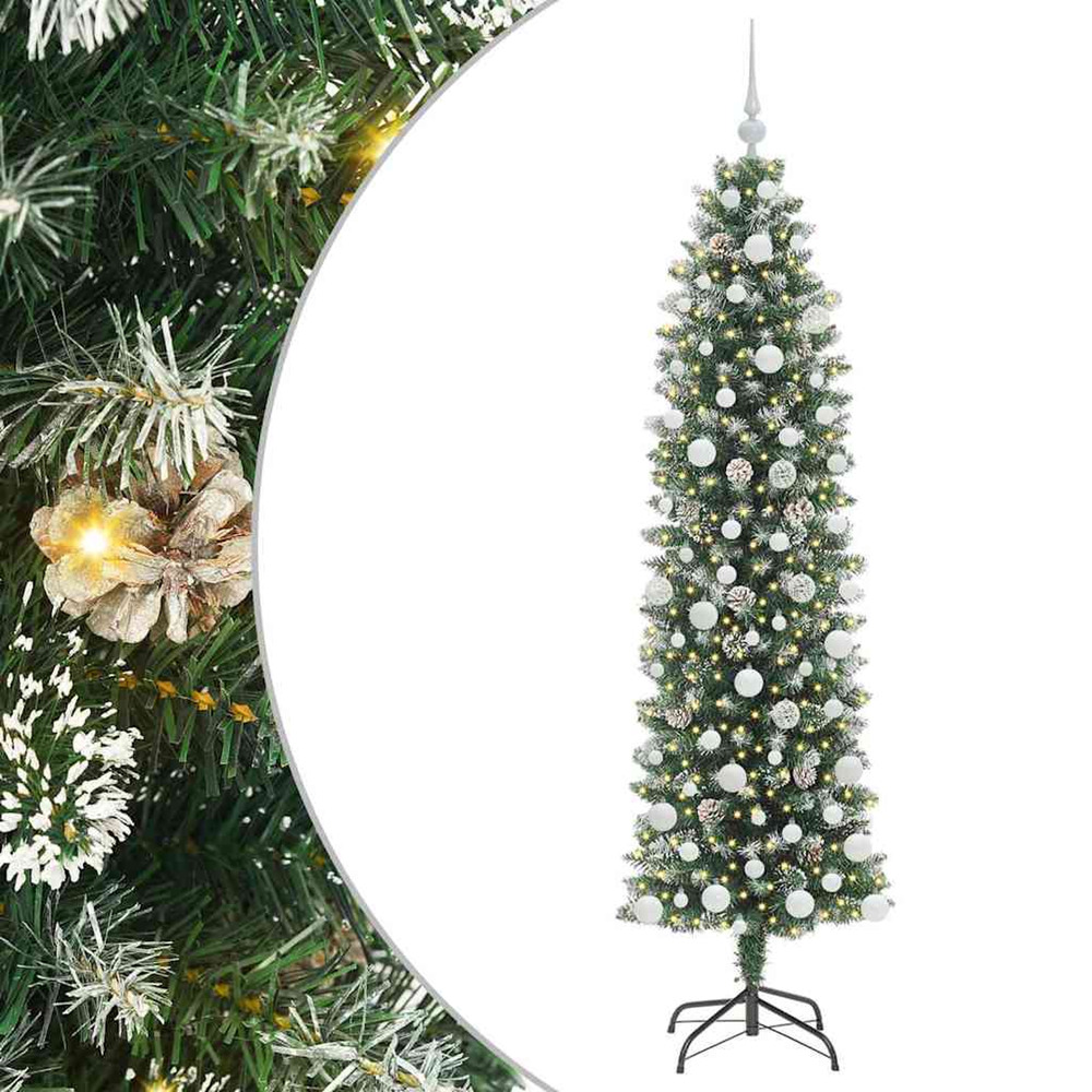 Arbre de noël artificiel slim avec 300 led vert et blanc 180 cm