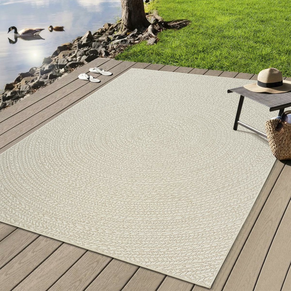 Tapis extérieur intérieur rond ø80 lyn13 rezy aspect jute motif rond ton sur ton