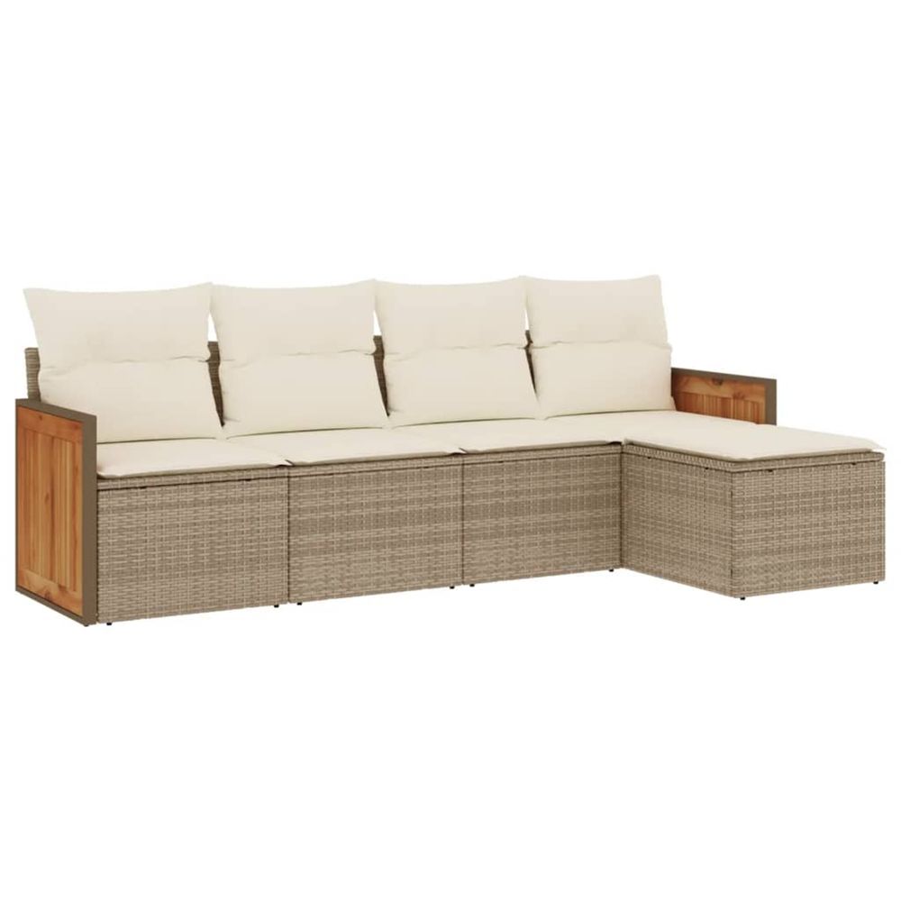 Salon de jardin avec coussins 5 pcs beige résine tressée