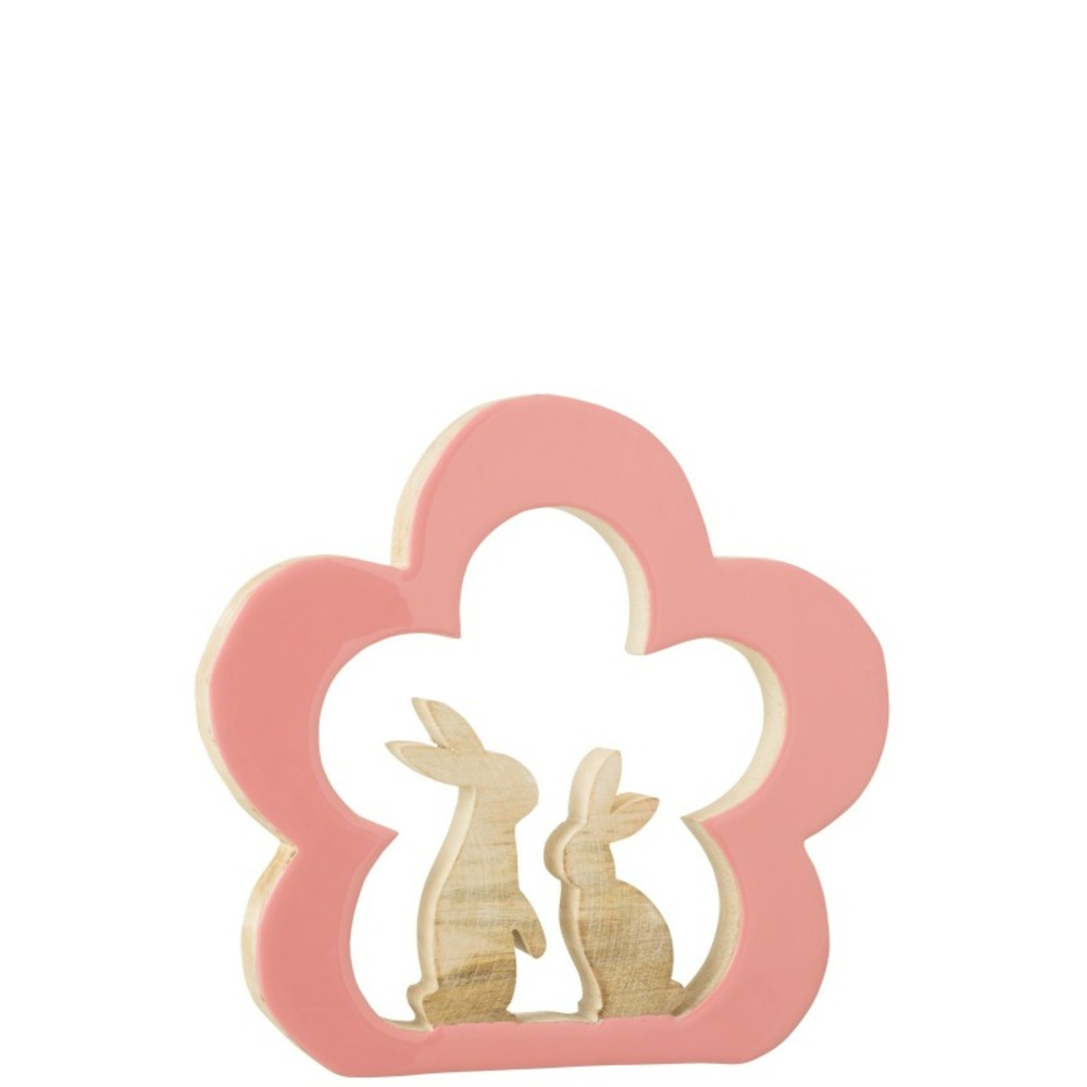 Silhouette lapin dans fleur en bois rose 26x3x27 cm