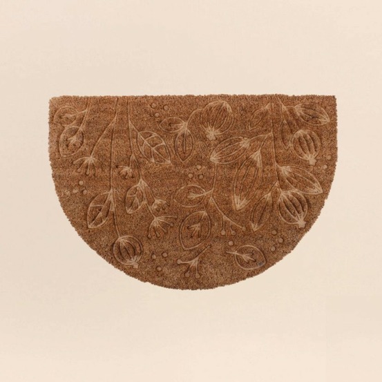 Paillasson coco demi lune embossé floral 40x60cm