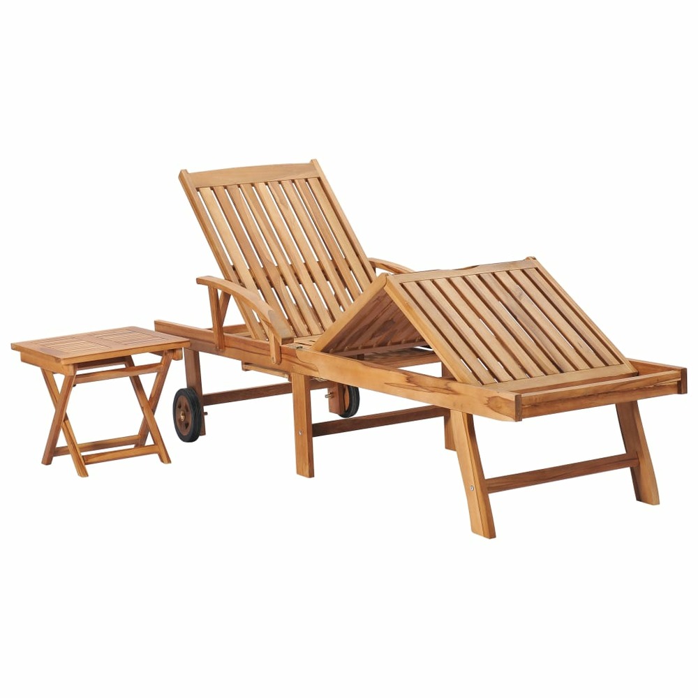Chaise longue avec table et coussin bois de teck solide