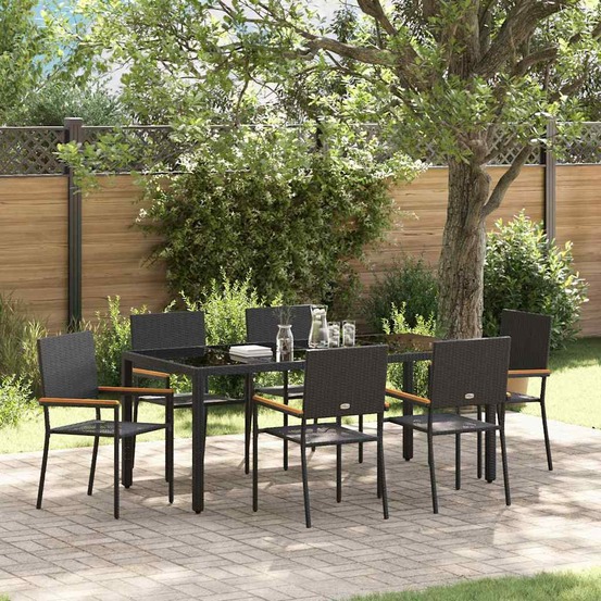 Ensemble de salle à manger pour jardin 7 pcs noir polyrotin