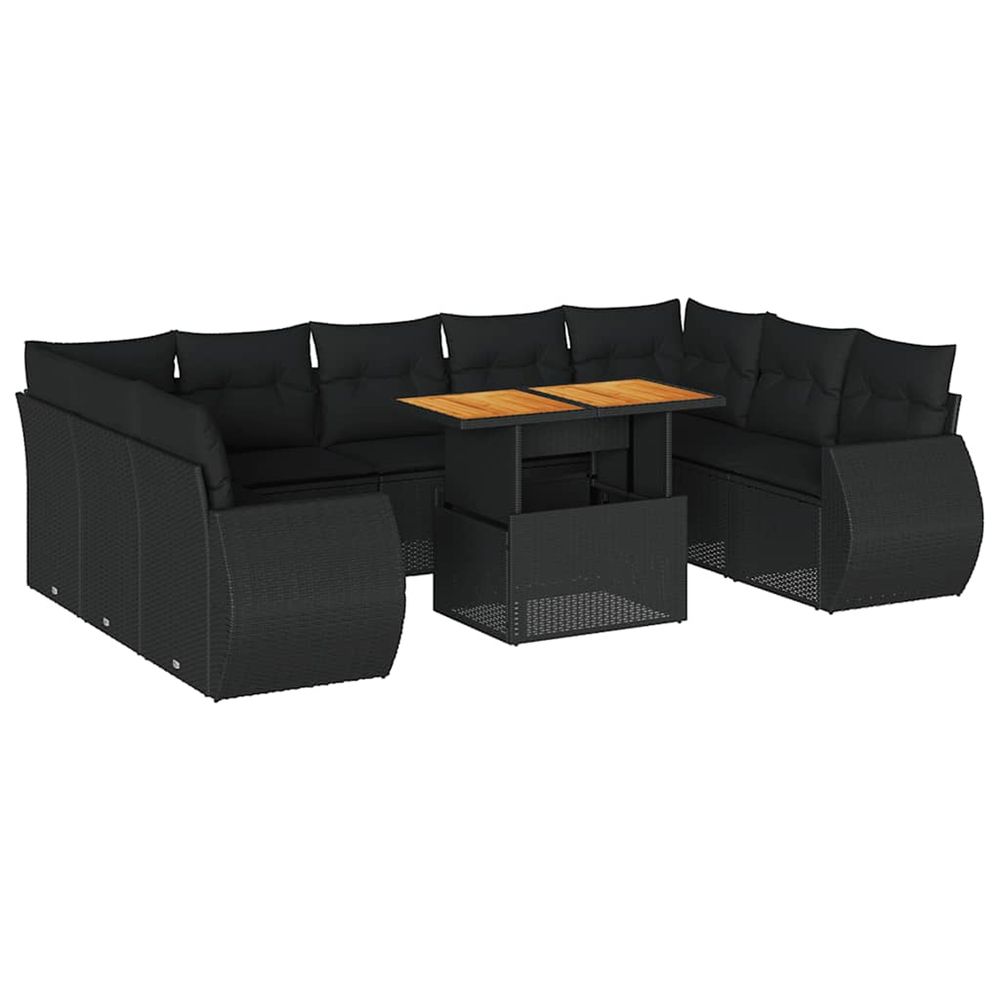 Salon de jardin 10 pcs avec coussins noir résine tressée