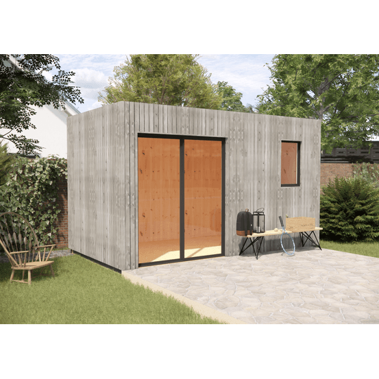 Extension bois traité autoclave en bois 4,4 x 2,4 x 2,7 m avec plancher isolé / menuiseries alu k-line