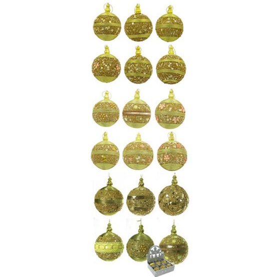 Lot de 6 boules de noël or à sequins