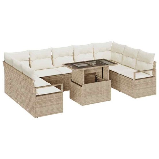 Ensemble de canapé de jardin 10 pcs beige et crème polyrotin