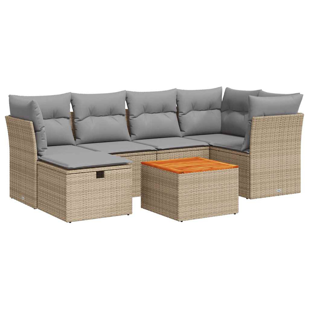 Salon de jardin avec coussins 7 pcs beige résine tressée