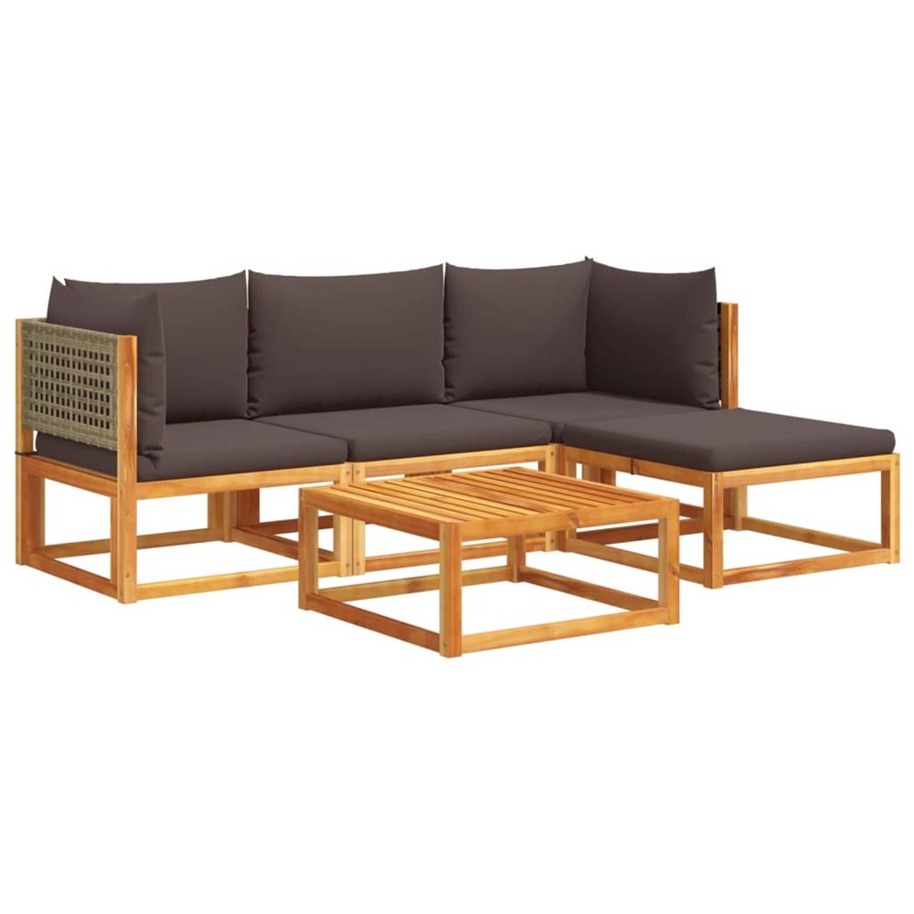 Ensemble de canapés de jardin 5 pièces avec coussins en bois d'acacia et rotin