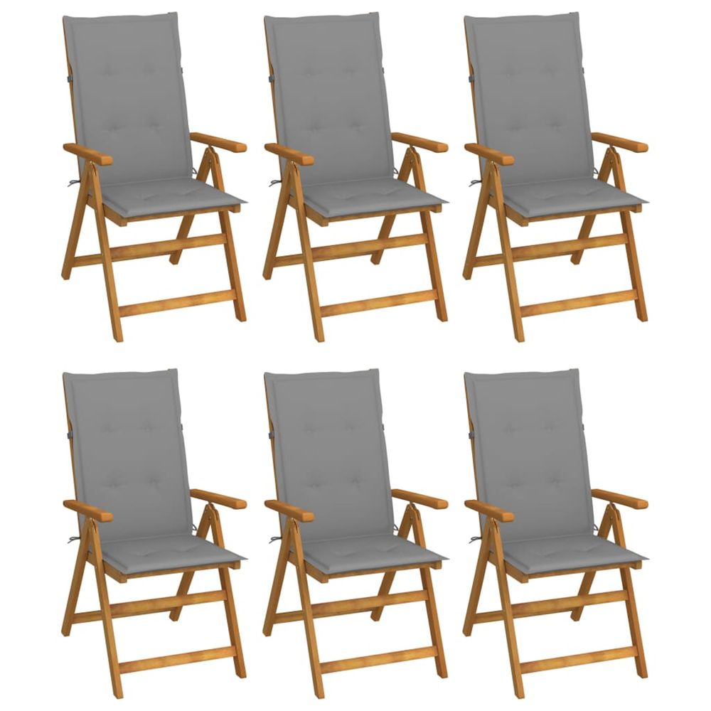 Chaises pliantes 6 pièces avec coussins en bois d'acacia massif