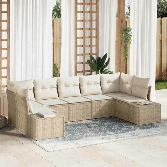 Ensemble de canapé de jardin avec coussin 7 pcs beige polyrotin