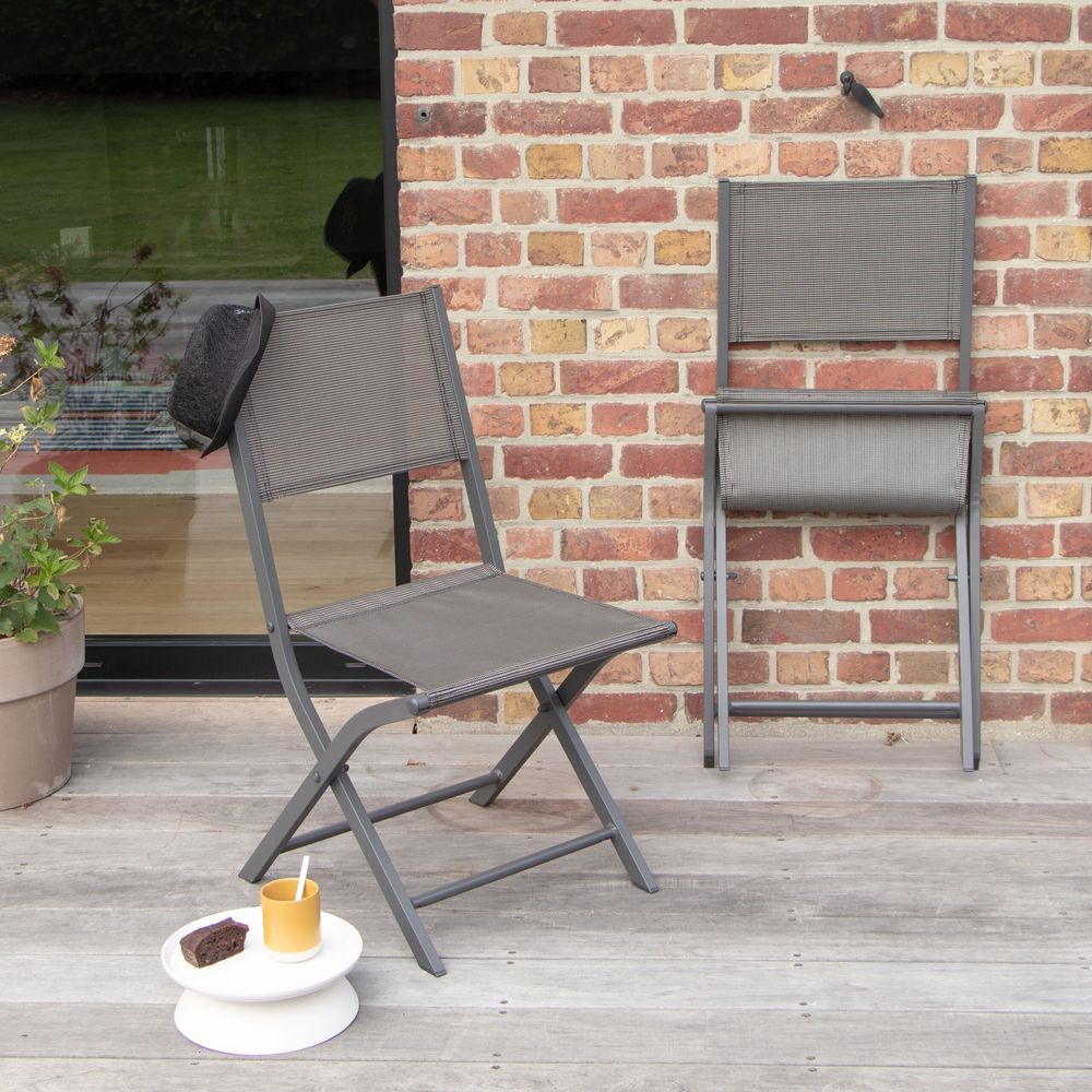 Lot de 2 chaises pliantes modulo en aluminum et textilène grise