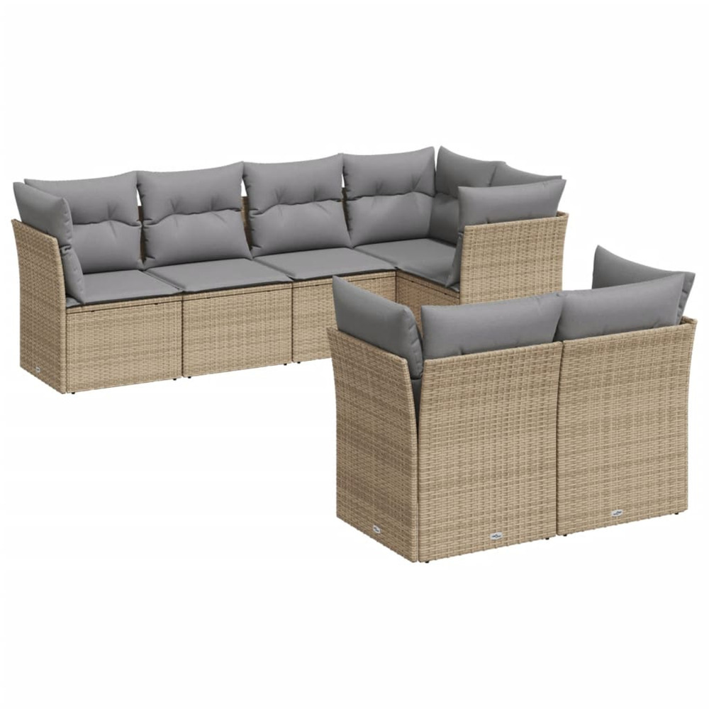 Salon de jardin avec coussins 7 pcs beige résine tressée