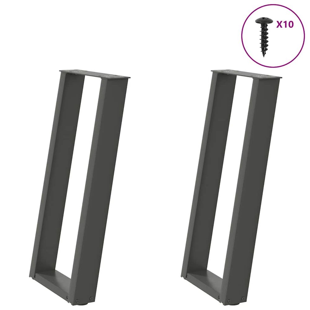 Pieds de table console en u, 2 pièces, anthracite, 28 x (72-73) cm, acier