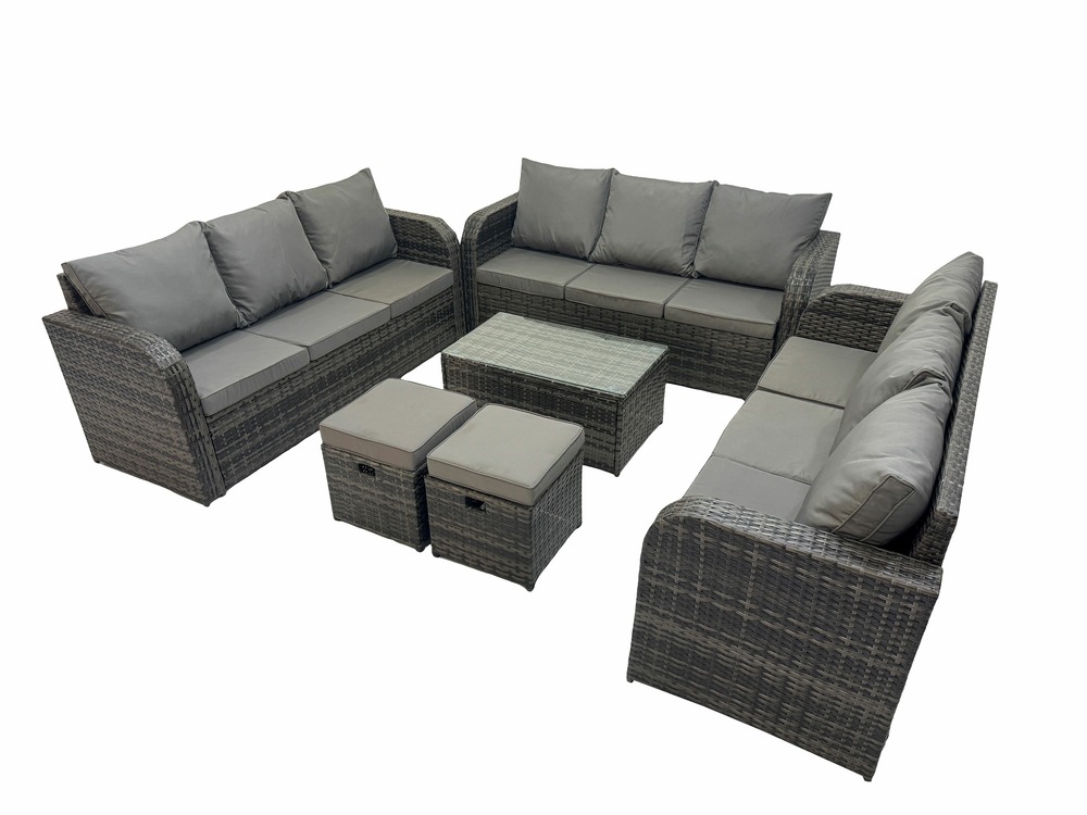 Ensemble de canapés en rotin 11 places salon de jardin avec table basse rectangulaire canapé 3 places 2 petits tabourets