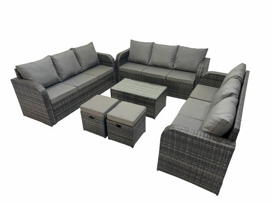 Ensemble de canapés en rotin 11 places salon de jardin avec table basse rectangulaire canapé 3 places 2 petits tabourets