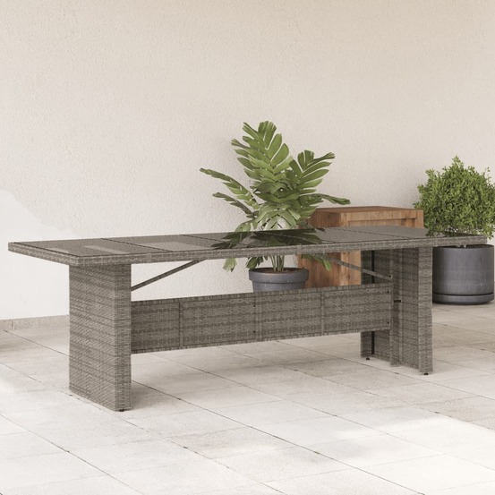 Table de jardin dessus en verre gris 240x90x75cm résine tressée