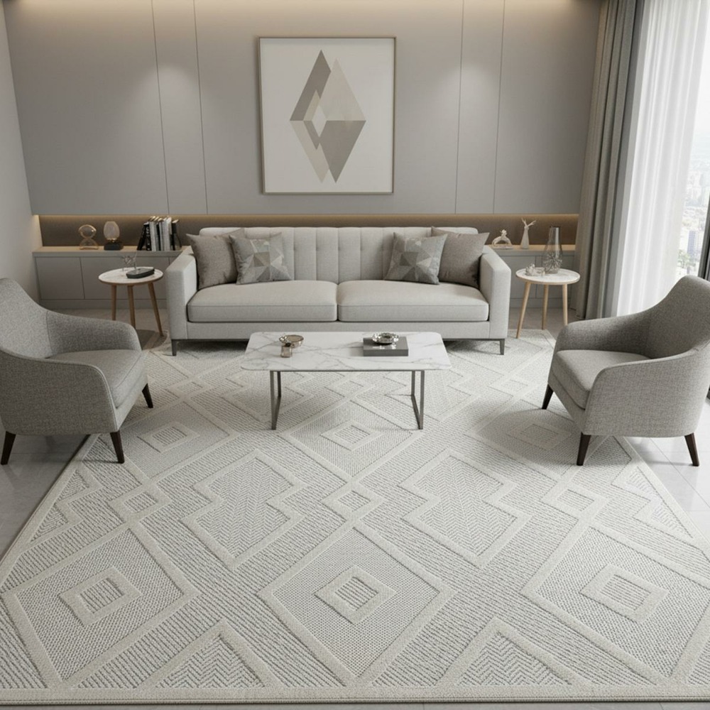 Tapis kilim 200x290 rectangle tissé crème motif géométrique teno a