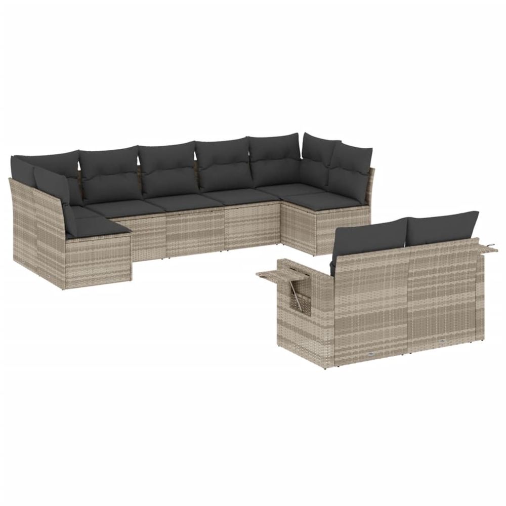 Salon de jardin 9 pcs avec coussins gris clair résine tressée